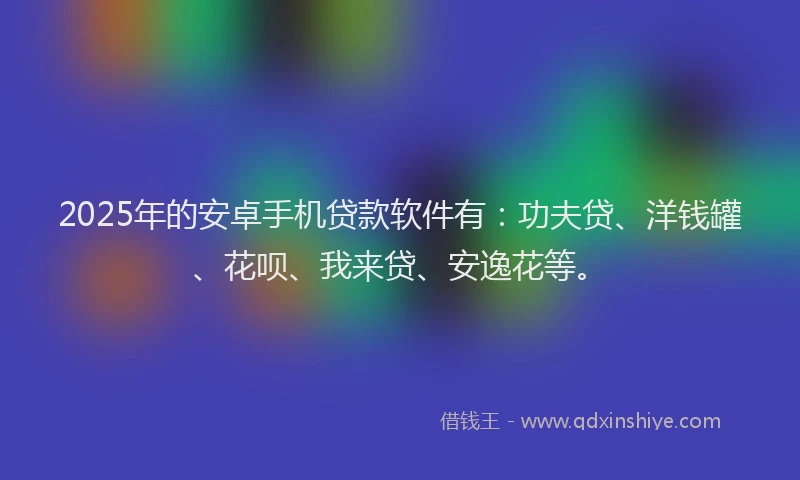 2025年的安卓手机贷款软件有：功夫贷、洋钱罐、花呗、我来贷、安逸花等。