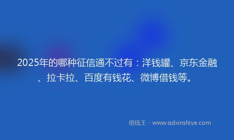 2025年的哪种征信通不过有：洋钱罐、京东金融、拉卡拉、百度有钱花、微博借钱等。