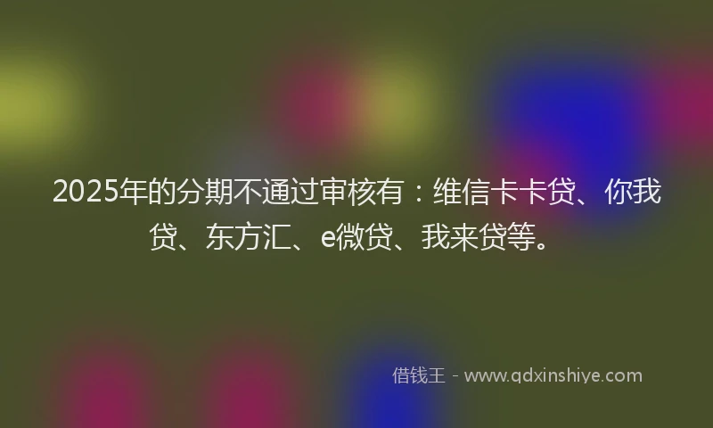 2025年的分期不通过审核有：维信卡卡贷、你我贷、东方汇、e微贷、我来贷等。