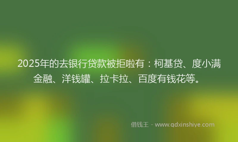 2025年的去银行贷款被拒啦有：柯基贷、度小满金融、洋钱罐、拉卡拉、百度有钱花等。