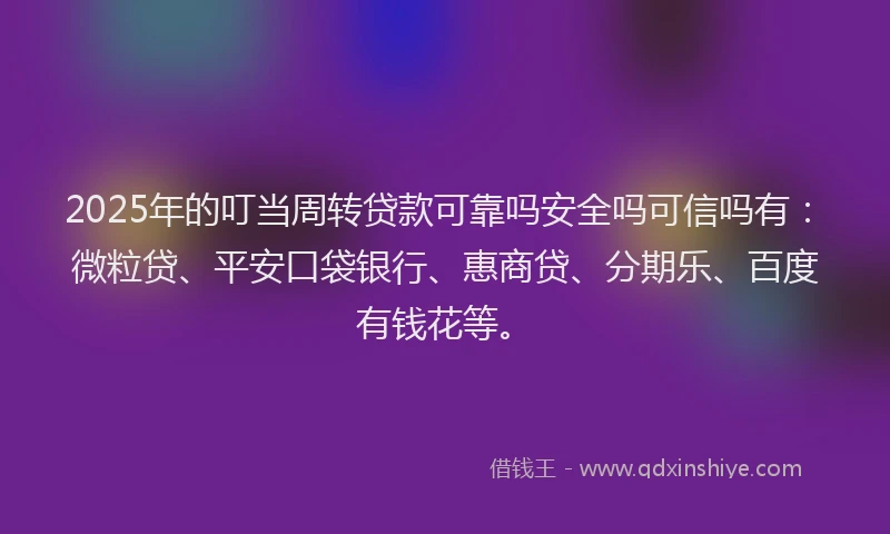 2025年的叮当周转贷款可靠吗安全吗可信吗有：微粒贷、平安口袋银行、惠商贷、分期乐、百度有钱花等。