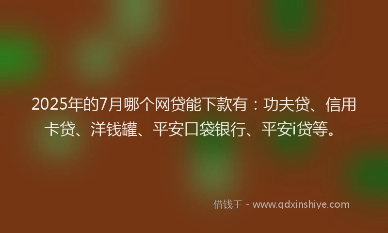 2025年的7月哪个网贷能下款有：功夫贷、信用卡贷、洋钱罐、平安口袋银行、平安i贷等。