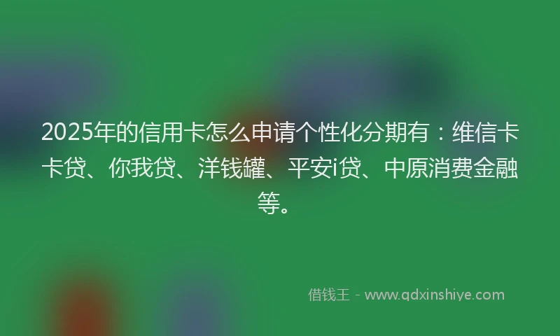 2025年的信用卡怎么申请个性化分期有：维信卡卡贷、你我贷、洋钱罐、平安i贷、中原消费金融等。