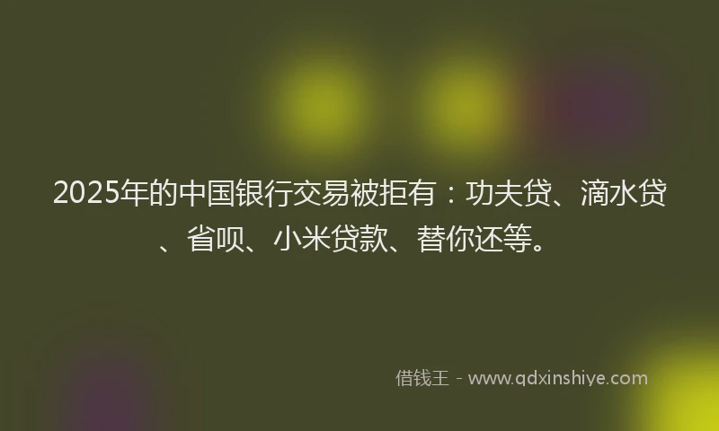 2025年的中国银行交易被拒有：功夫贷、滴水贷、省呗、小米贷款、替你还等。