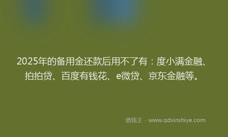 2025年的备用金还款后用不了有：度小满金融、拍拍贷、百度有钱花、e微贷、京东金融等。
