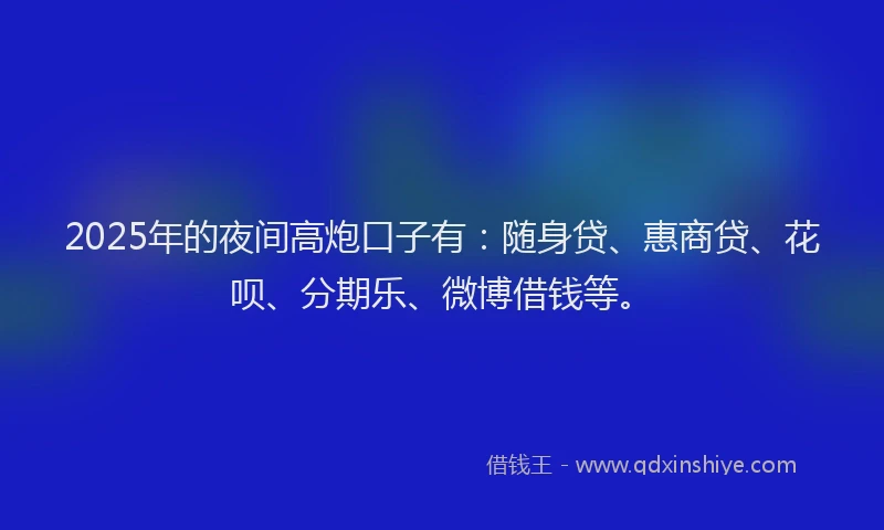 2025年的夜间高炮口子有：随身贷、惠商贷、花呗、分期乐、微博借钱等。