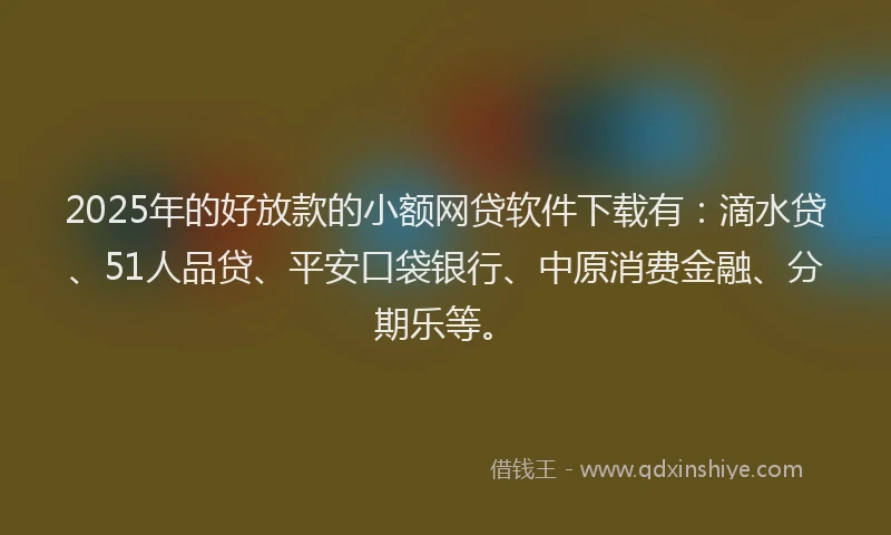 2025年的好放款的小额网贷软件下载有：滴水贷、51人品贷、平安口袋银行、中原消费金融、分期乐等。