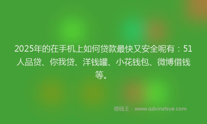 2025年的在手机上如何贷款最快又安全呢有：51人品贷、你我贷、洋钱罐、小花钱包、微博借钱等。