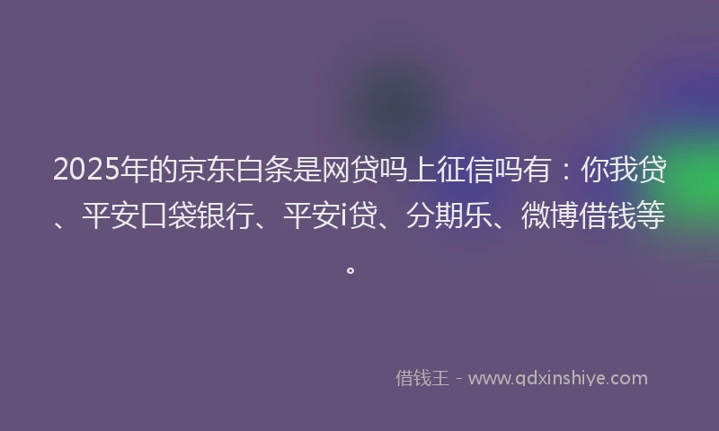2025年的京东白条是网贷吗上征信吗有：你我贷、平安口袋银行、平安i贷、分期乐、微博借钱等。