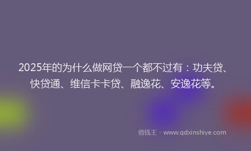 2025年的为什么做网贷一个都不过有：功夫贷、快贷通、维信卡卡贷、融逸花、安逸花等。