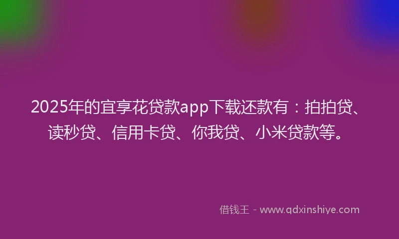 2025年的宜享花贷款app下载还款有：拍拍贷、读秒贷、信用卡贷、你我贷、小米贷款等。