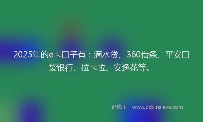 2025年的e卡口子有：滴水贷、360借条、平安口袋银行、拉卡拉、安逸花等。