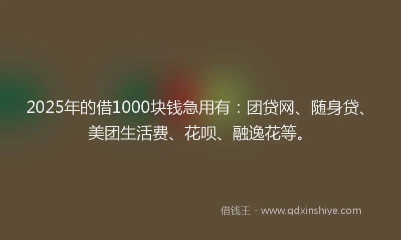 2025年的借1000块钱急用有：团贷网、随身贷、美团生活费、花呗、融逸花等。
