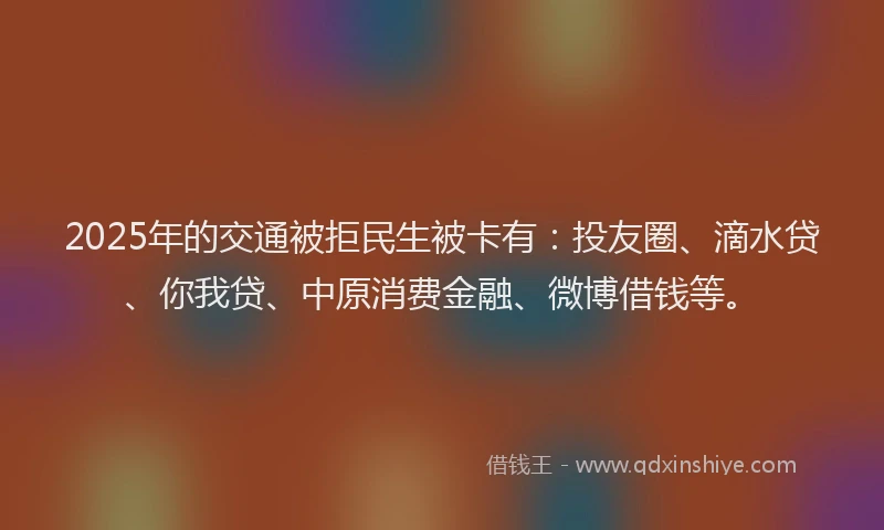 2025年的交通被拒民生被卡有：投友圈、滴水贷、你我贷、中原消费金融、微博借钱等。