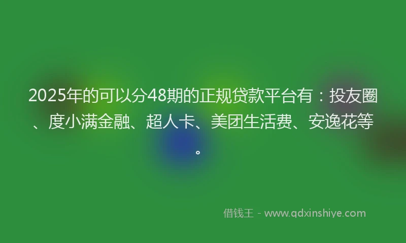 2025年的可以分48期的正规贷款平台有：投友圈、度小满金融、超人卡、美团生活费、安逸花等。