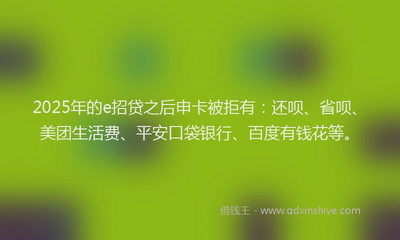 2025年的e招贷之后申卡被拒有：还呗、省呗、美团生活费、平安口袋银行、百度有钱花等。