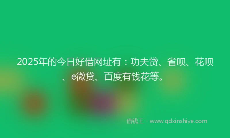 2025年的今日好借网址有：功夫贷、省呗、花呗、e微贷、百度有钱花等。