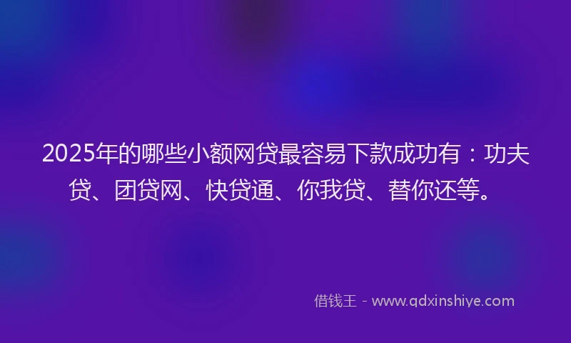 2025年的哪些小额网贷最容易下款成功有：功夫贷、团贷网、快贷通、你我贷、替你还等。