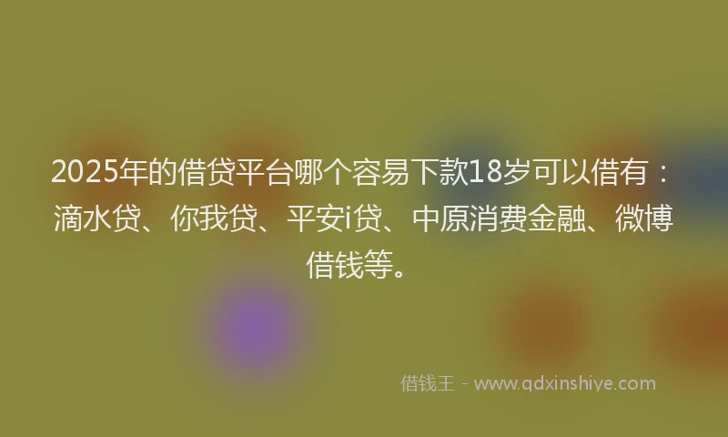 2025年的借贷平台哪个容易下款18岁可以借有：滴水贷、你我贷、平安i贷、中原消费金融、微博借钱等。