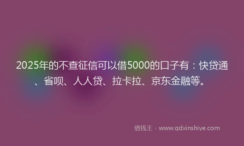 2025年的不查征信可以借5000的口子有：快贷通、省呗、人人贷、拉卡拉、京东金融等。