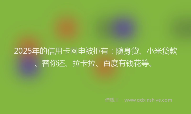 2025年的信用卡网申被拒有：随身贷、小米贷款、替你还、拉卡拉、百度有钱花等。