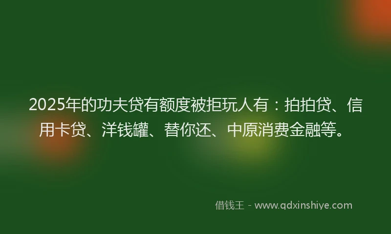 2025年的功夫贷有额度被拒玩人有：拍拍贷、信用卡贷、洋钱罐、替你还、中原消费金融等。