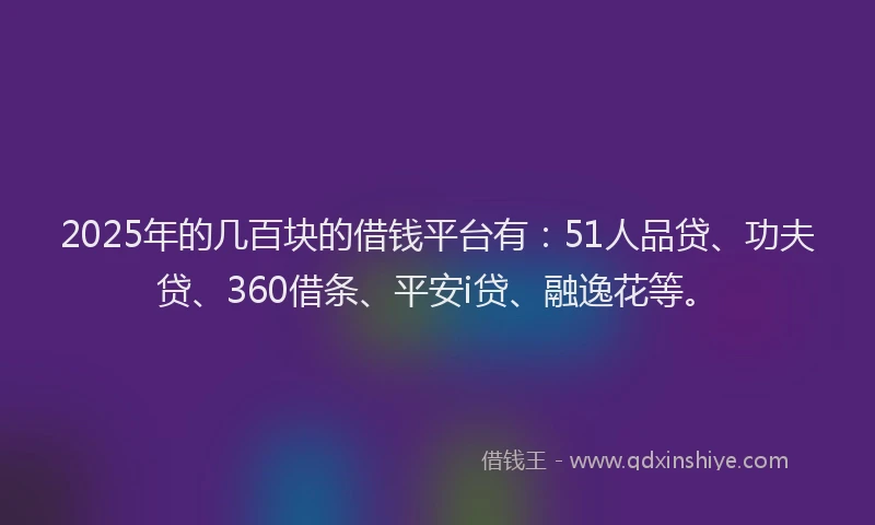 2025年的几百块的借钱平台有：51人品贷、功夫贷、360借条、平安i贷、融逸花等。