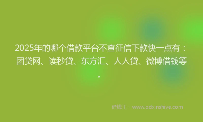 2025年的哪个借款平台不查征信下款快一点有：团贷网、读秒贷、东方汇、人人贷、微博借钱等。