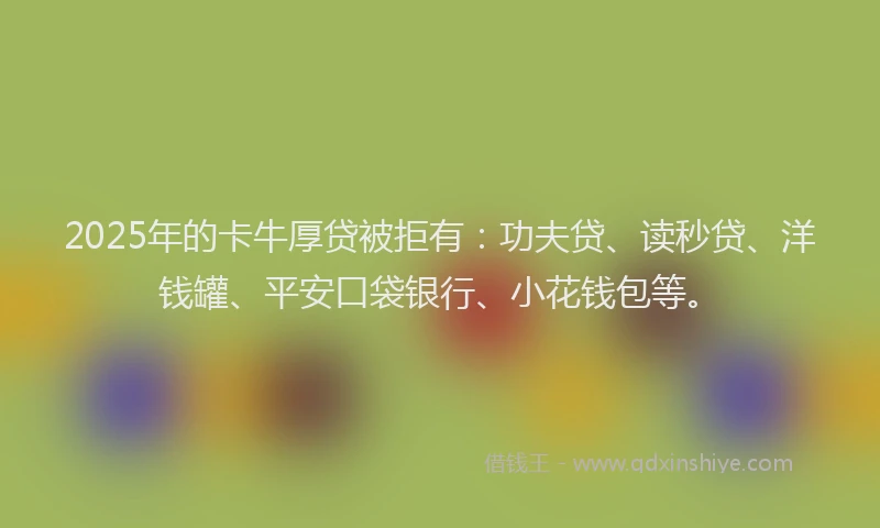2025年的卡牛厚贷被拒有：功夫贷、读秒贷、洋钱罐、平安口袋银行、小花钱包等。