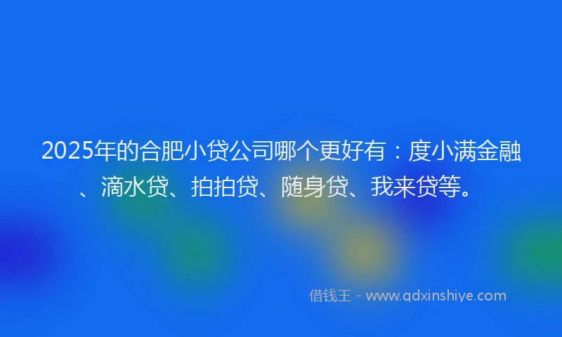 2025年的合肥小贷公司哪个更好有：度小满金融、滴水贷、拍拍贷、随身贷、我来贷等。