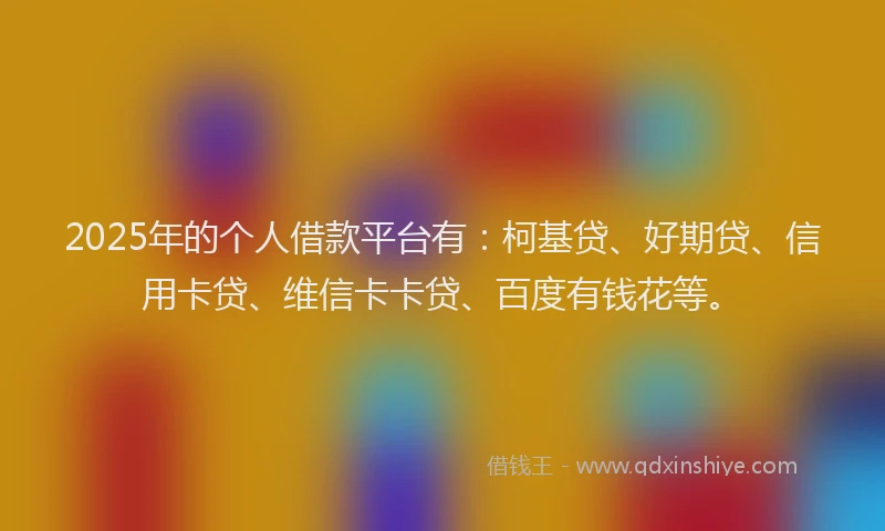 2025年的个人借款平台有：柯基贷、好期贷、信用卡贷、维信卡卡贷、百度有钱花等。