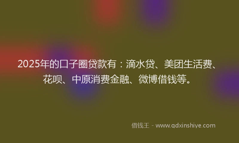 2025年的口子圈贷款有：滴水贷、美团生活费、花呗、中原消费金融、微博借钱等。