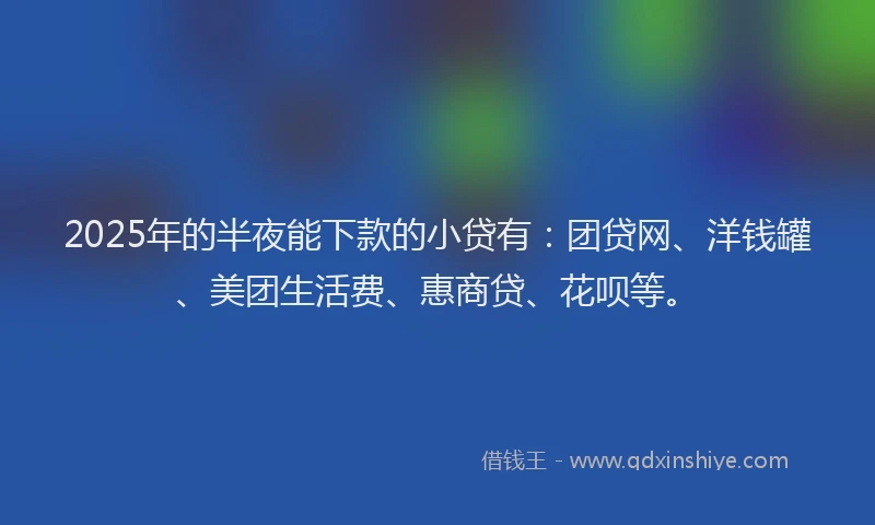 2025年的半夜能下款的小贷有：团贷网、洋钱罐、美团生活费、惠商贷、花呗等。