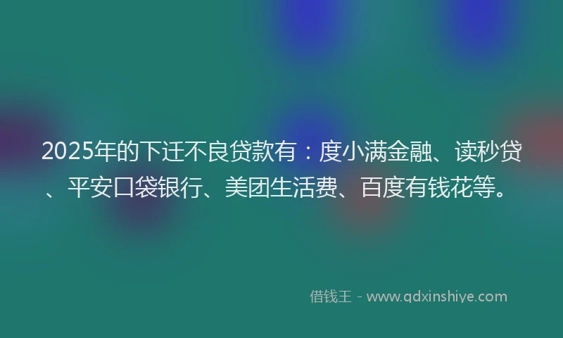2025年的下迁不良贷款有：度小满金融、读秒贷、平安口袋银行、美团生活费、百度有钱花等。