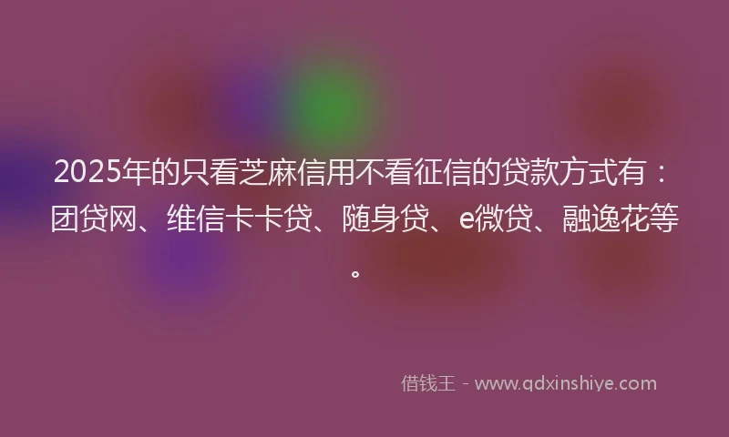 2025年的只看芝麻信用不看征信的贷款方式有：团贷网、维信卡卡贷、随身贷、e微贷、融逸花等。