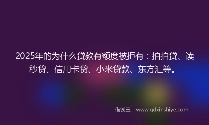 2025年的为什么贷款有额度被拒有：拍拍贷、读秒贷、信用卡贷、小米贷款、东方汇等。