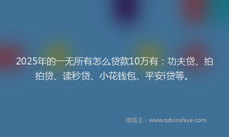 2025年的一无所有怎么贷款10万有：功夫贷、拍拍贷、读秒贷、小花钱包、平安i贷等。