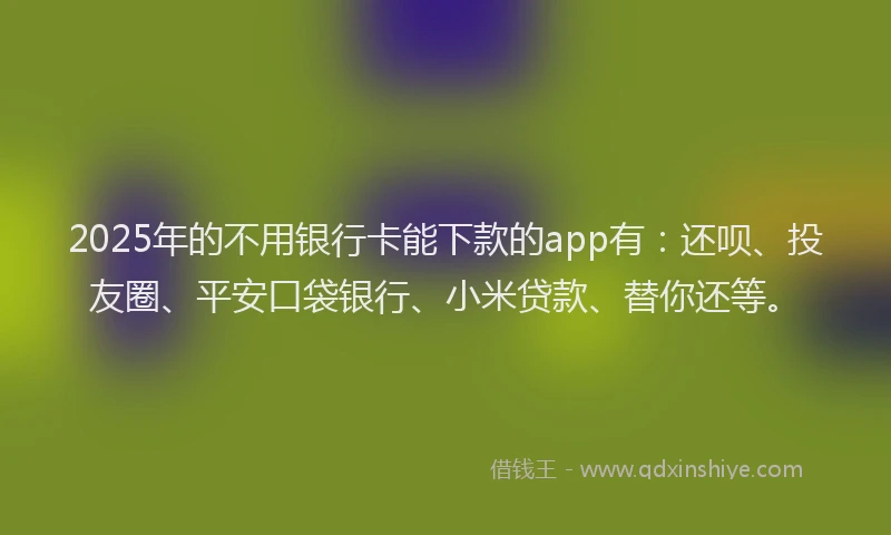 2025年的不用银行卡能下款的app有：还呗、投友圈、平安口袋银行、小米贷款、替你还等。