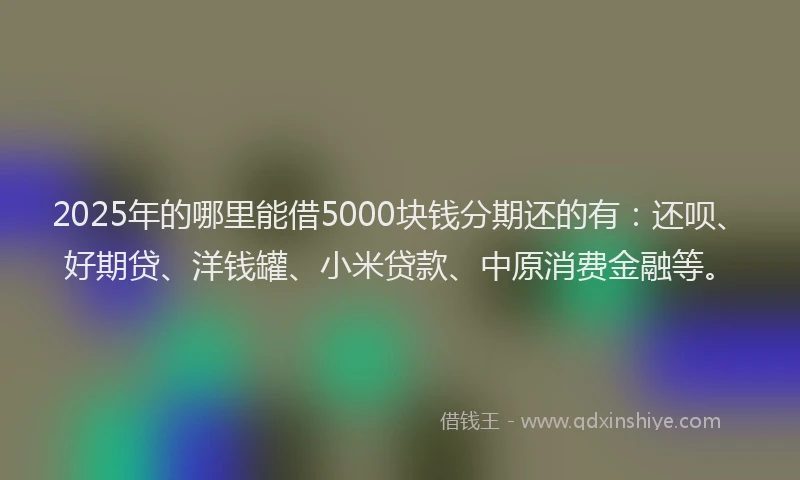 2025年的哪里能借5000块钱分期还的有：还呗、好期贷、洋钱罐、小米贷款、中原消费金融等。