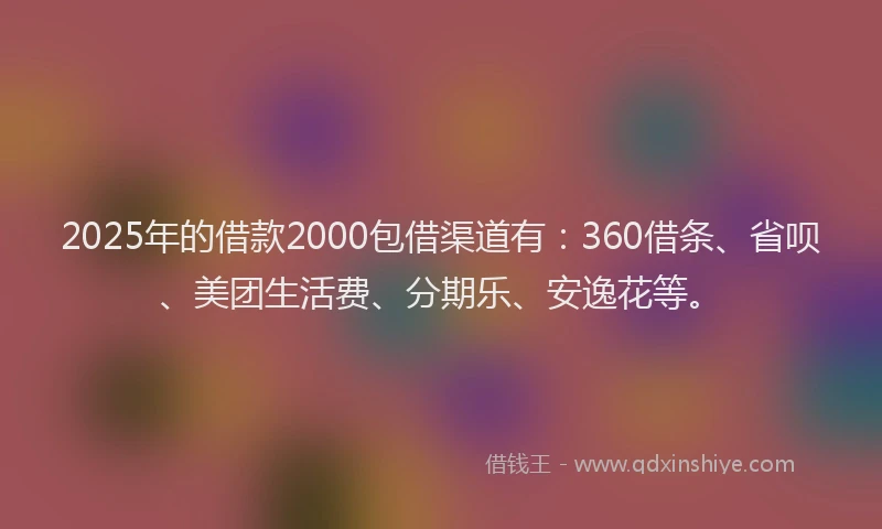 2025年的借款2000包借渠道有：360借条、省呗、美团生活费、分期乐、安逸花等。
