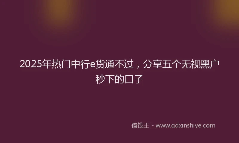2025年热门中行e货通不过，分享五个无视黑户秒下的口子