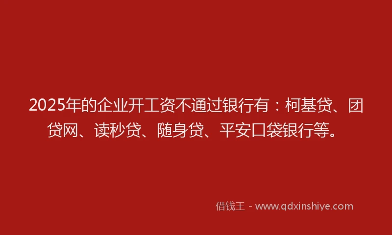 2025年的企业开工资不通过银行有：柯基贷、团贷网、读秒贷、随身贷、平安口袋银行等。