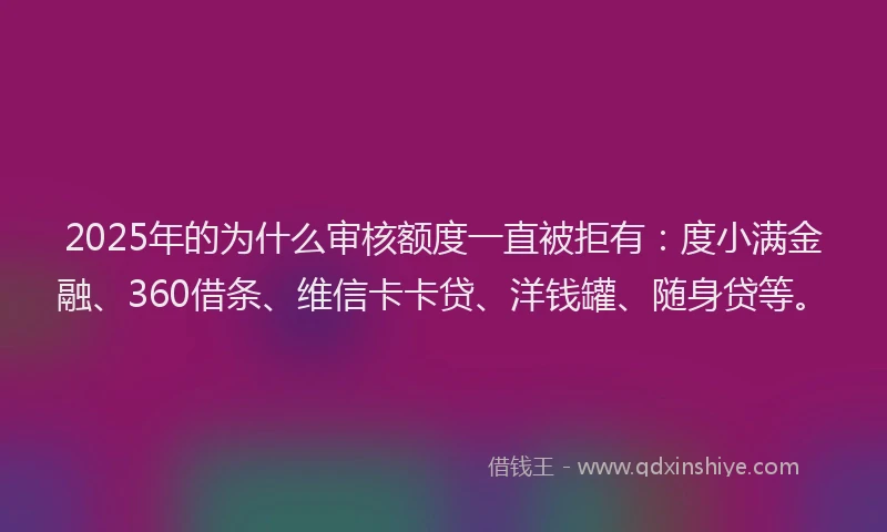 2025年的为什么审核额度一直被拒有：度小满金融、360借条、维信卡卡贷、洋钱罐、随身贷等。