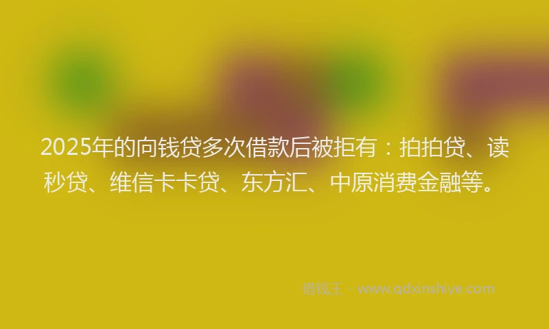 2025年的向钱贷多次借款后被拒有：拍拍贷、读秒贷、维信卡卡贷、东方汇、中原消费金融等。