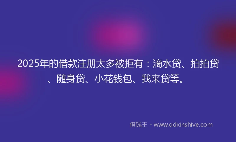 2025年的借款注册太多被拒有：滴水贷、拍拍贷、随身贷、小花钱包、我来贷等。