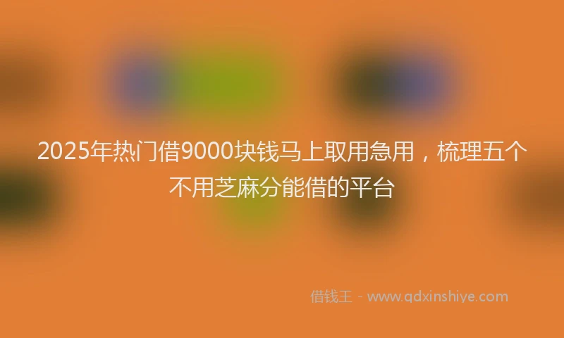 2025年热门借9000块钱马上取用急用，梳理五个不用芝麻分能借的平台