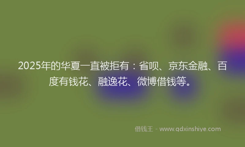 2025年的华夏一直被拒有：省呗、京东金融、百度有钱花、融逸花、微博借钱等。