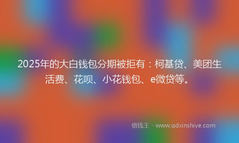 2025年的大白钱包分期被拒有：柯基贷、美团生活费、花呗、小花钱包、e微贷等。