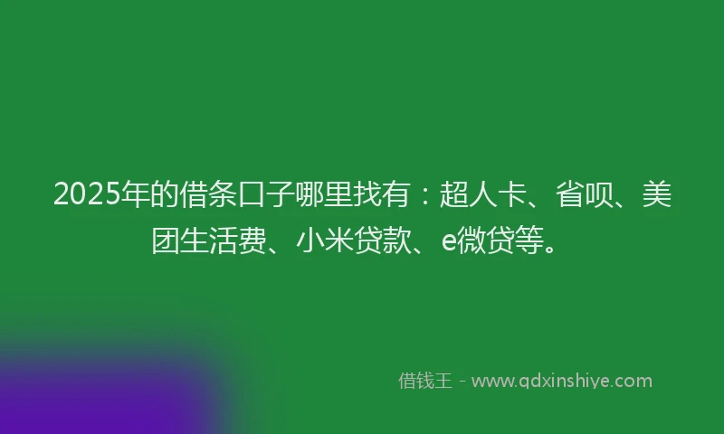 2025年的借条口子哪里找有：超人卡、省呗、美团生活费、小米贷款、e微贷等。