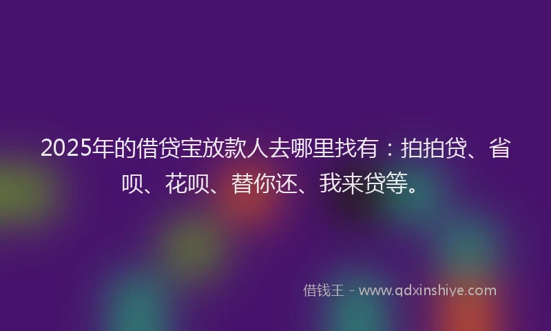 2025年的借贷宝放款人去哪里找有：拍拍贷、省呗、花呗、替你还、我来贷等。